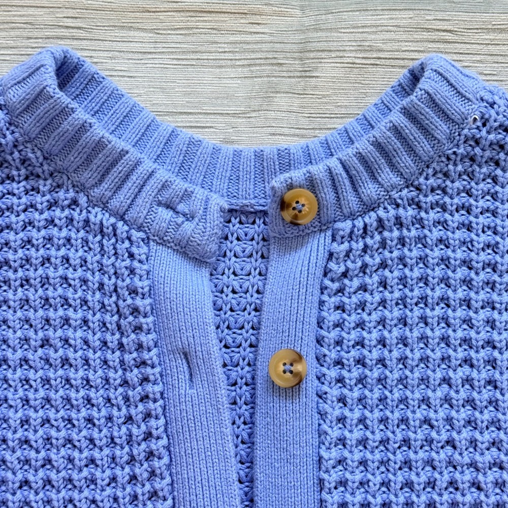 POPSUGAR Waffle Knit Cardigan Sweater Blue Mustard Yellow Cuffs Womens Medium - Picture 9 of 12